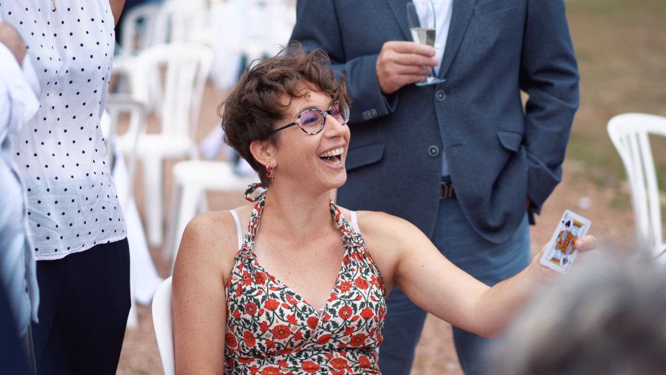 Adult amazed by magic trick